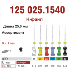 125025.1540- К-файл ,ассорт.N15-N40 6 шт., ДИАСВИСС СА ,Швейцария